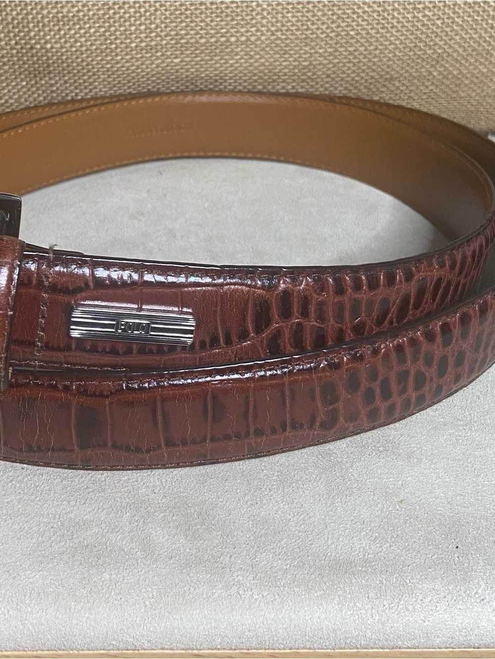 Vintage Polo by Ralph Lauren Brown Croc-Embossed Leather Belt